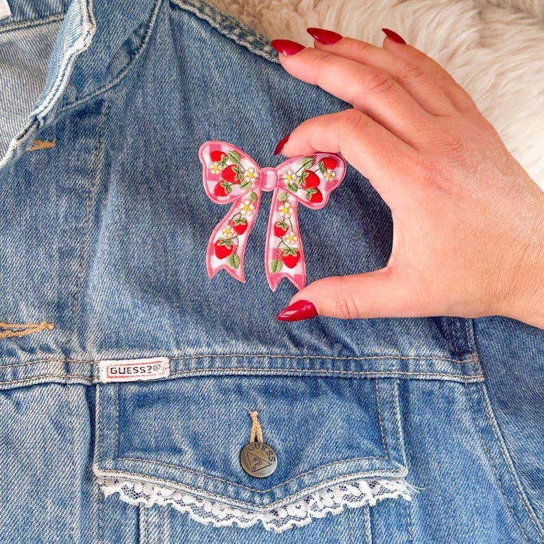 Strawberry Bow Patch - Pink Gingham