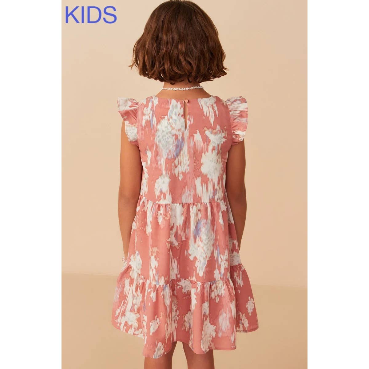 Girls Watercolor V Neck Tiered Ruffled Dress