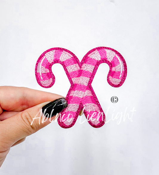 Pink Candy Canes Christmas Glitter Embroidery Patch