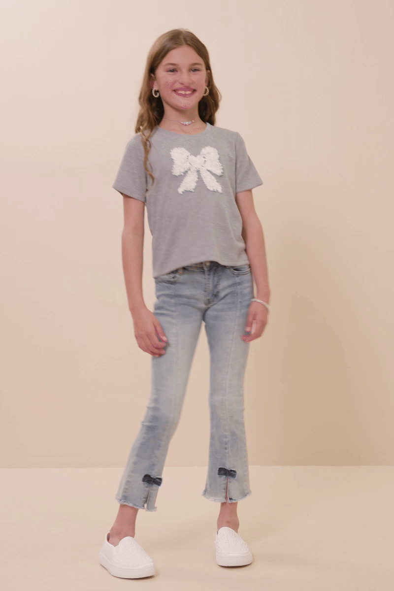 Girls Pearl Detailed Bow Knit T Shirt