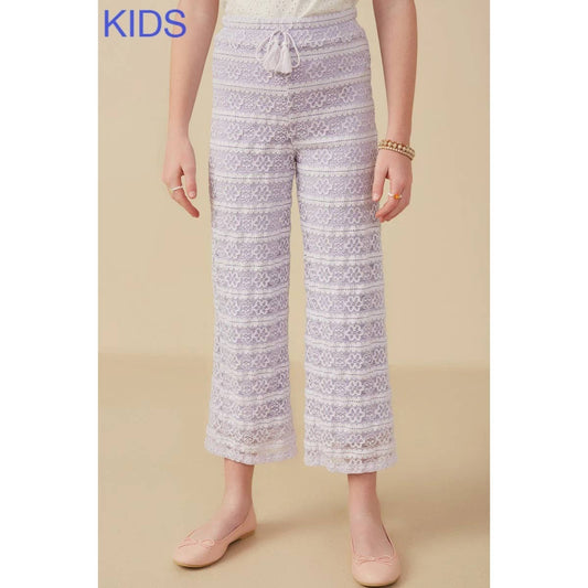 Girls Tassel Tie Stretch Floral Lace Pants