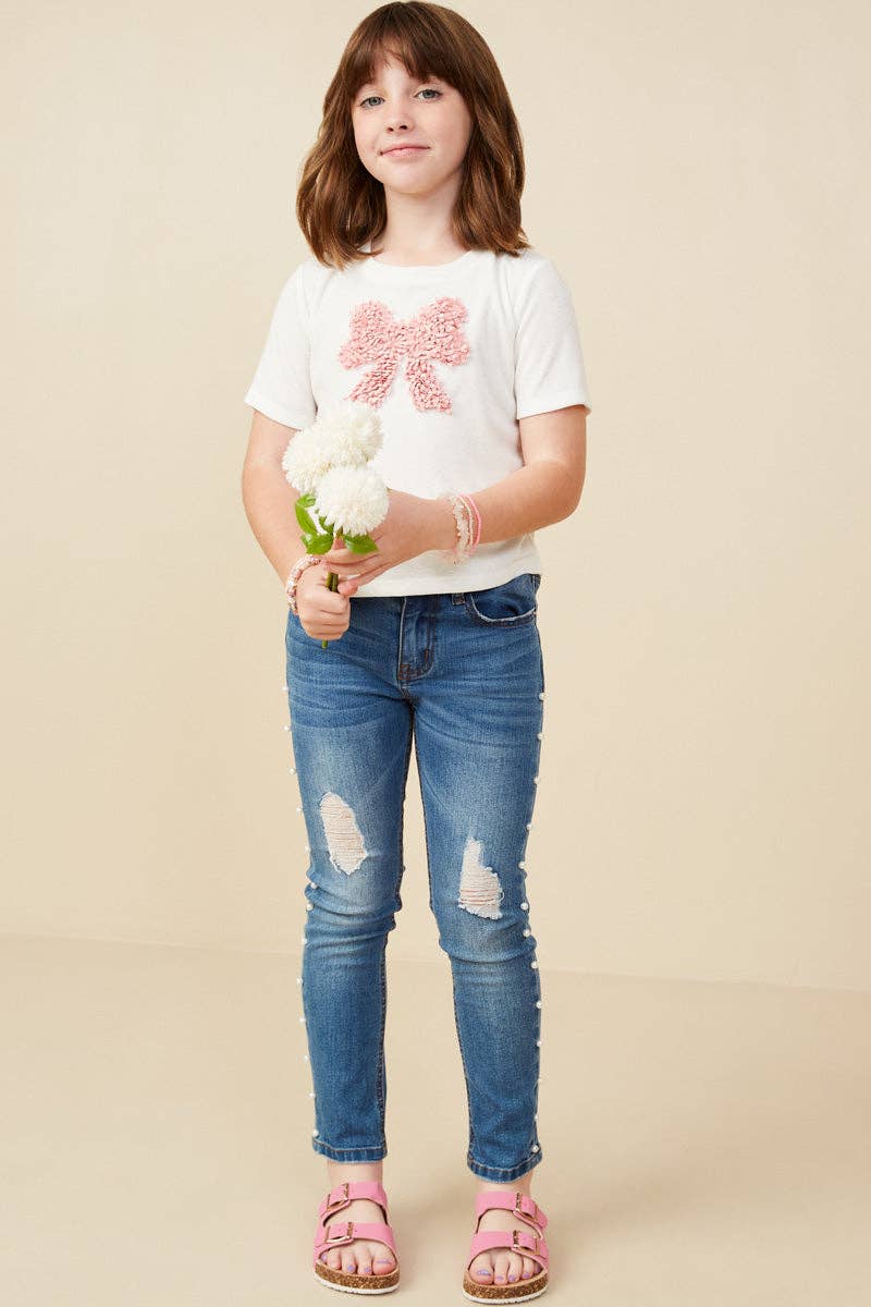 Girls Pearl Detailed Bow Knit T Shirt