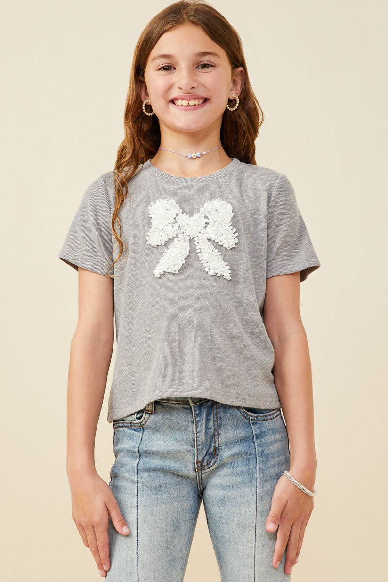 Girls Pearl Detailed Bow Knit T Shirt