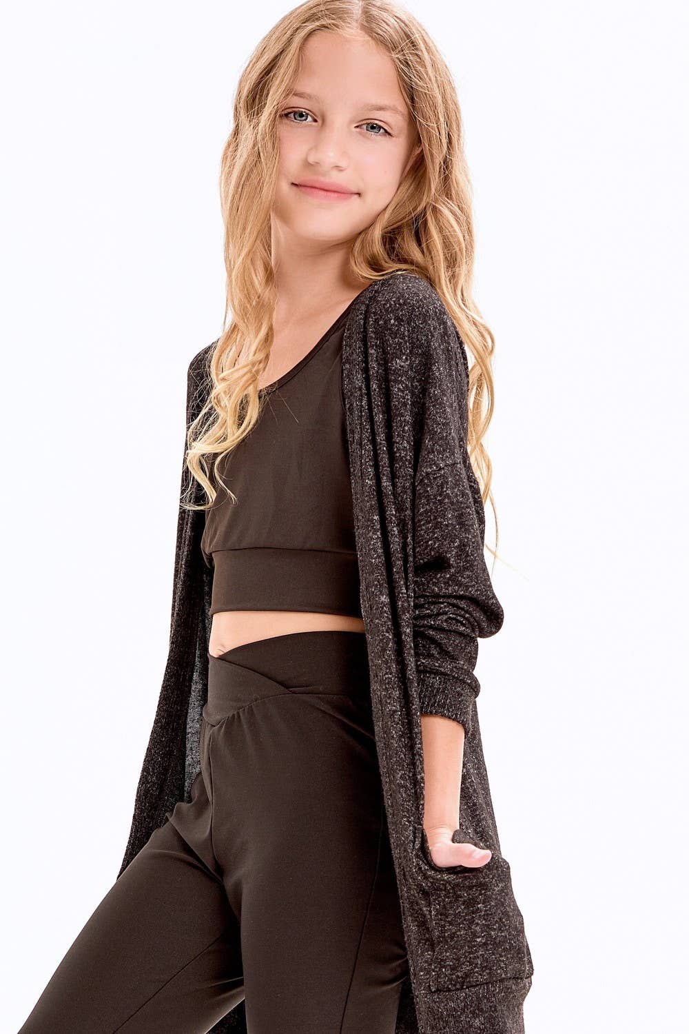 Open Front Brushed Knit Cardigan