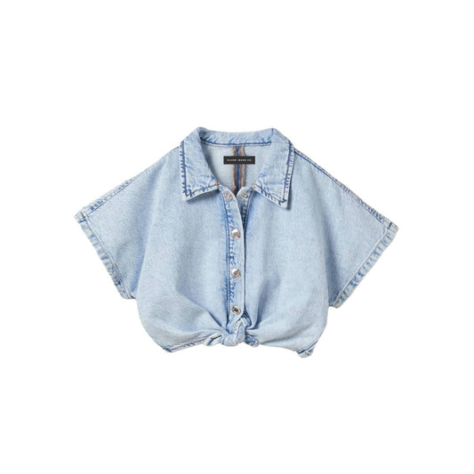 GIRLS S/S FRONT KNOT DENIM SHIRT