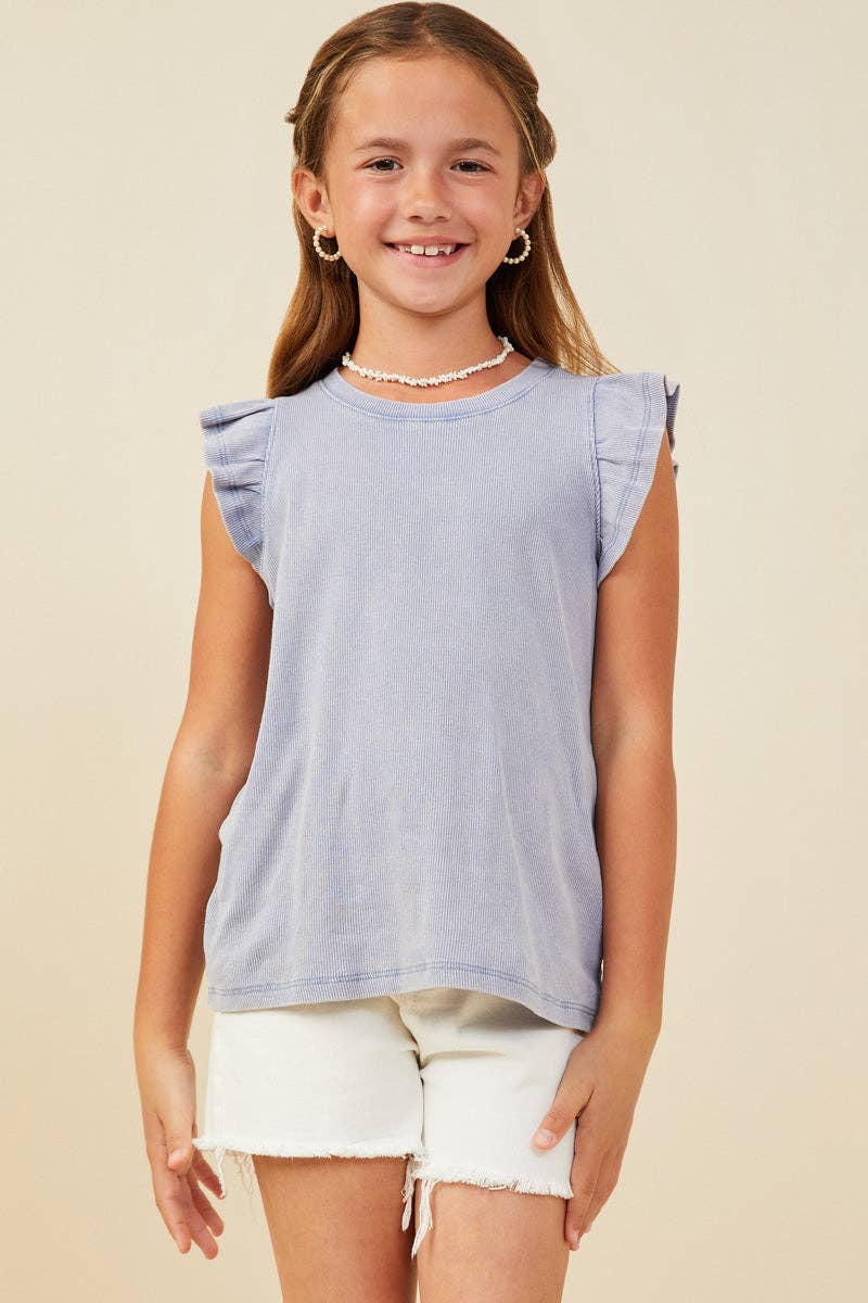 Girls Washed Ribbed Flutter Sleeve Knit Tank