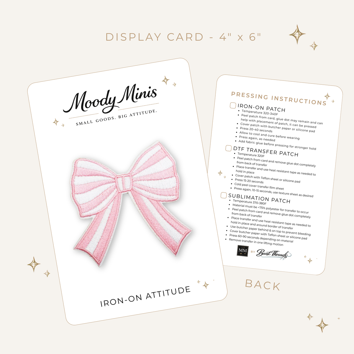 Striped Bow Baby Pink Embroidered Patch