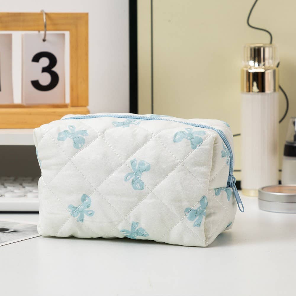 CHECKER BOW COSMETIC POUCH BAG