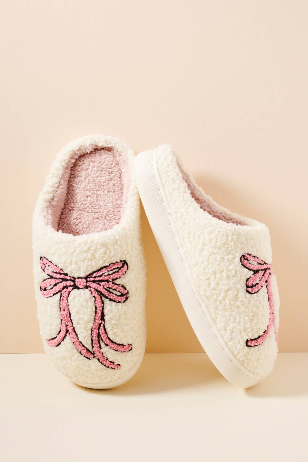 Pink Bow Fuzzy Fleece Soft Slipper