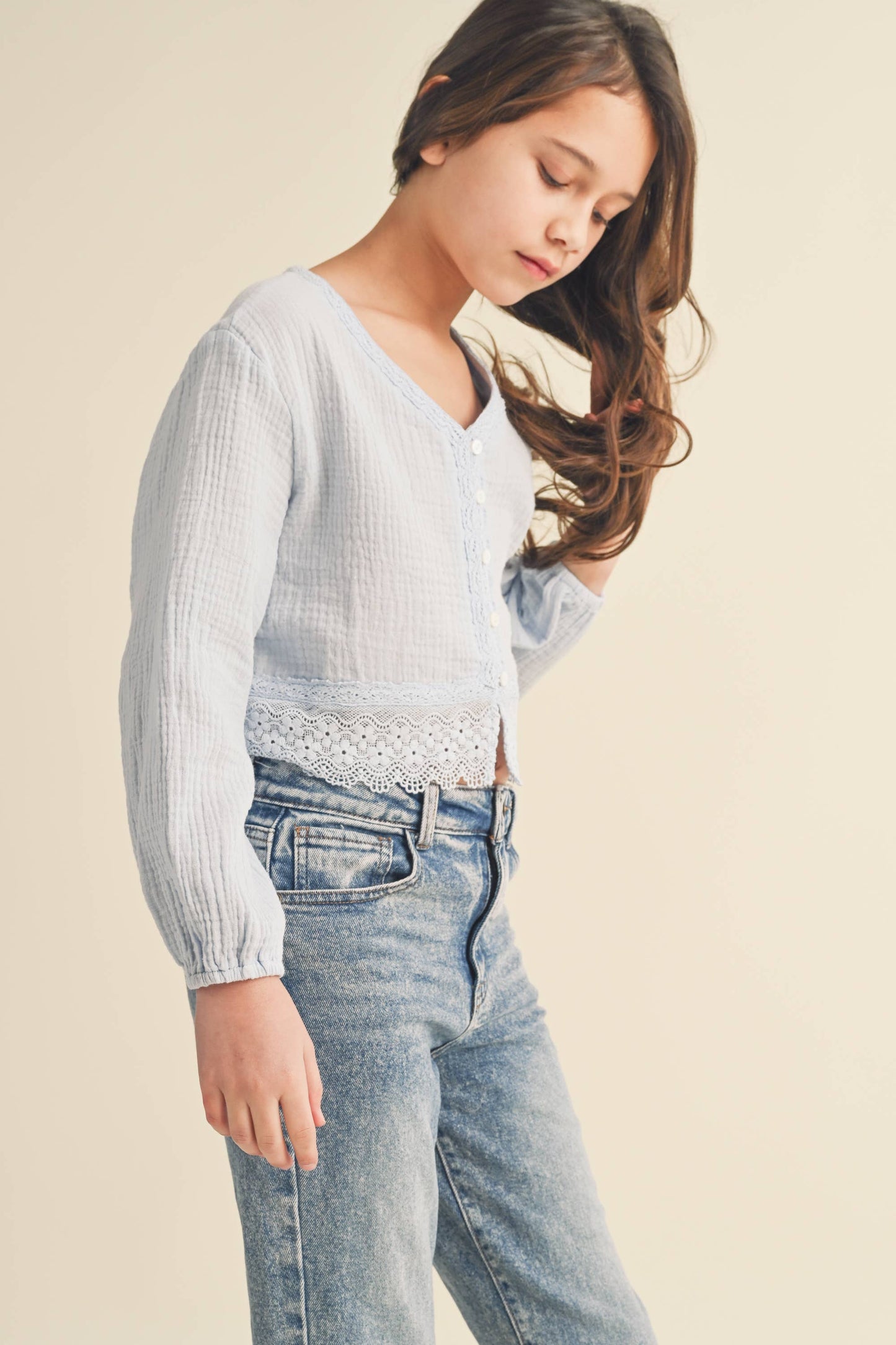 L/S BUTTON DOWN CROPPED TO