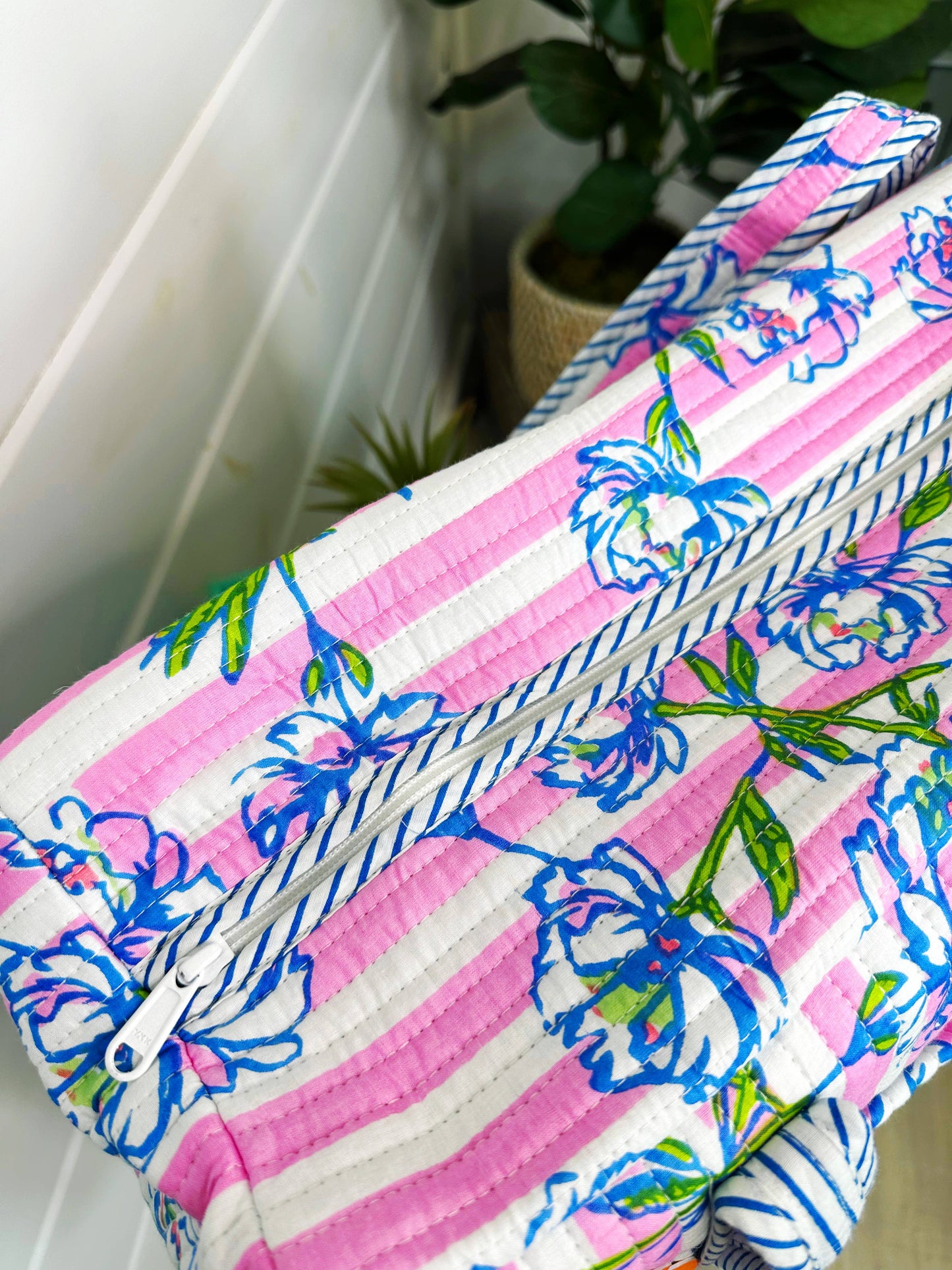 Handmade Quilted Bag - Peony Pink Stripe