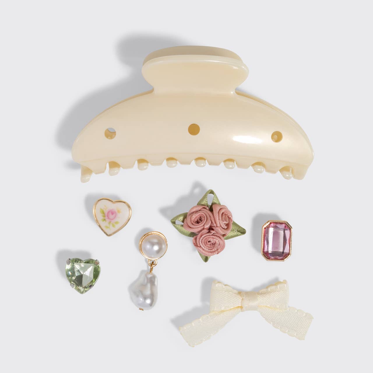 Curved Claw Clip 7pc Set Vintage- Pearlized Cream