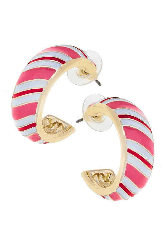 Candy Cane Striped Enamel Hoop Earrings