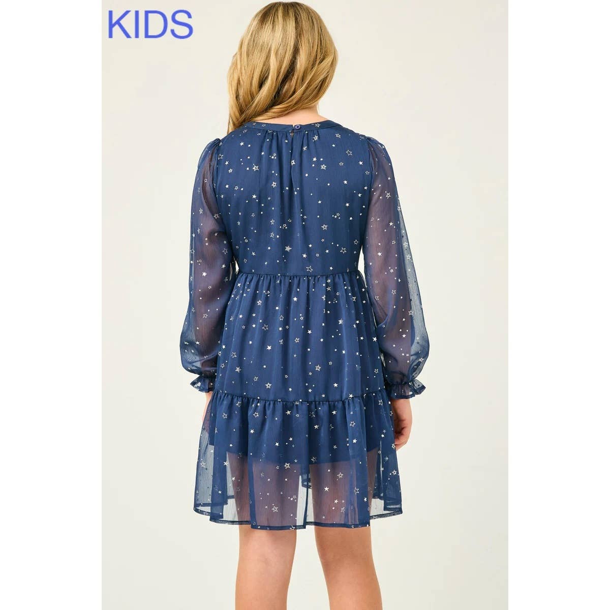 Girls Sheer Foil Star Print Dress