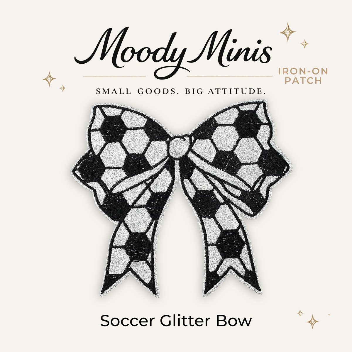 Soccer Glitter Bow Embroidered Patch