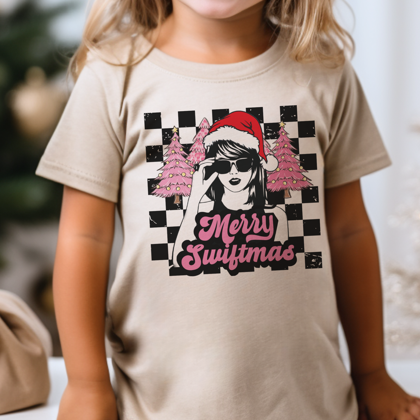 Kids Merry Swiftmas Checkerboard Tee Youth Taylor Christmas