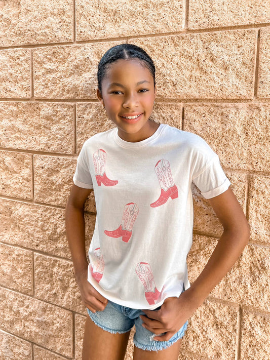 Cowboy Boot Rhinestone Tween girls Graphic Tee