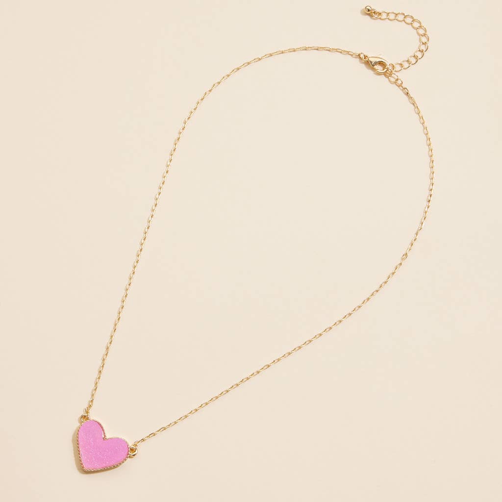 Heart Druzy Stone Charm Short Necklace