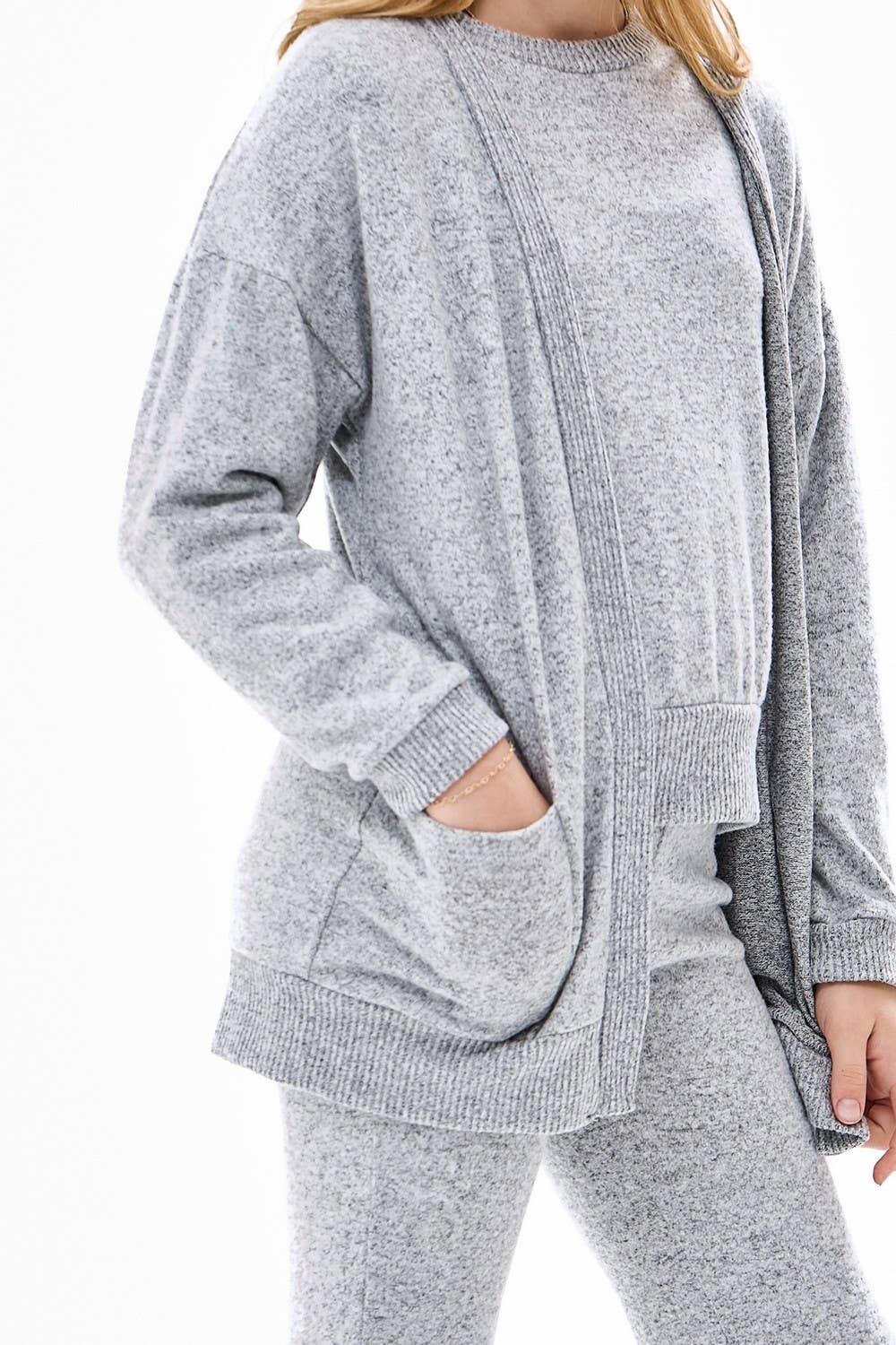 Open Front Brushed Knit Cardigan