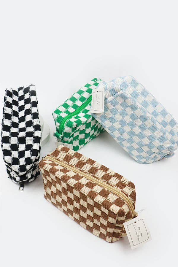 Checkered Knitted Cosmetic Bag