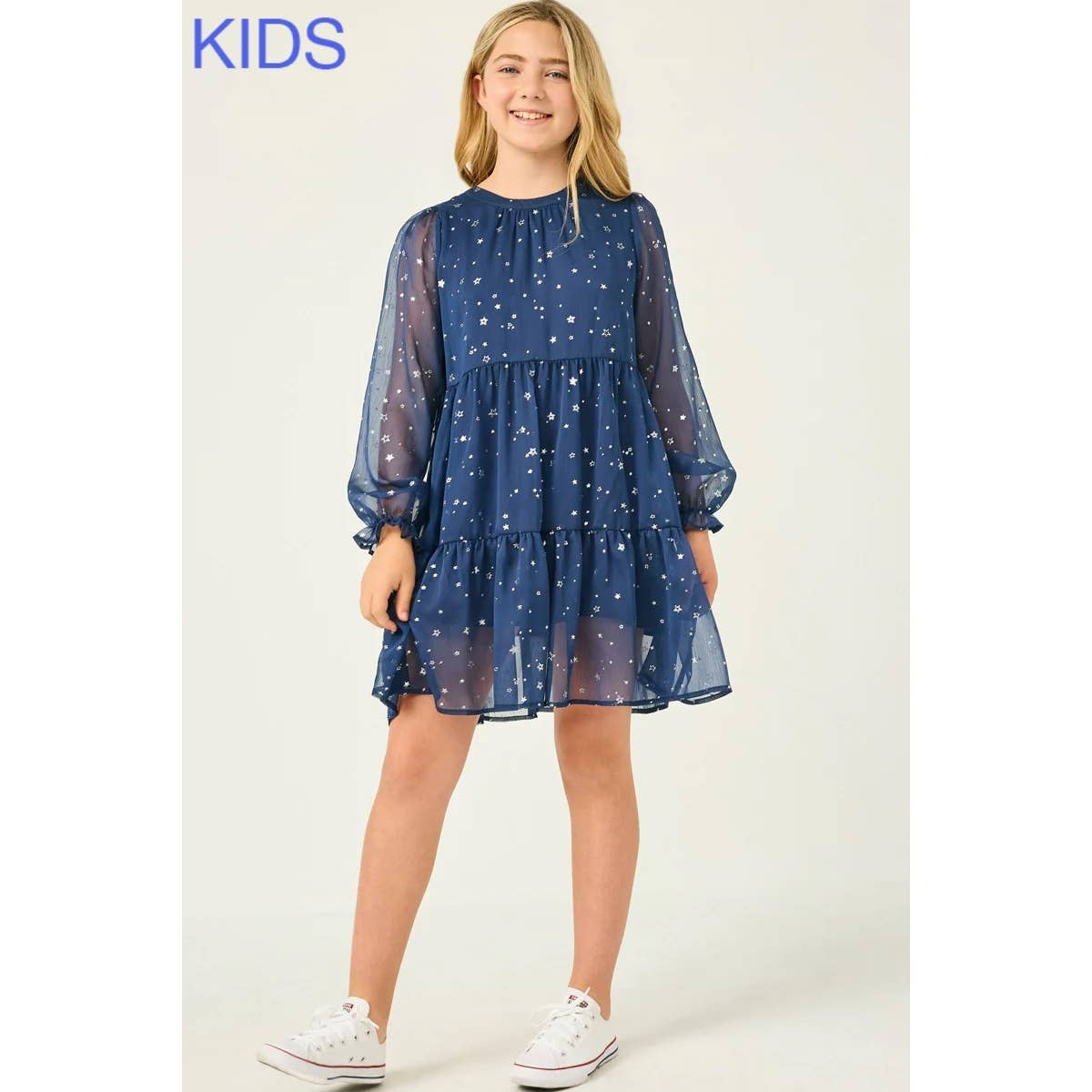 Girls Sheer Foil Star Print Dress