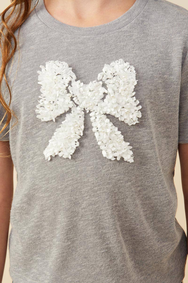 Girls Pearl Detailed Bow Knit T Shirt