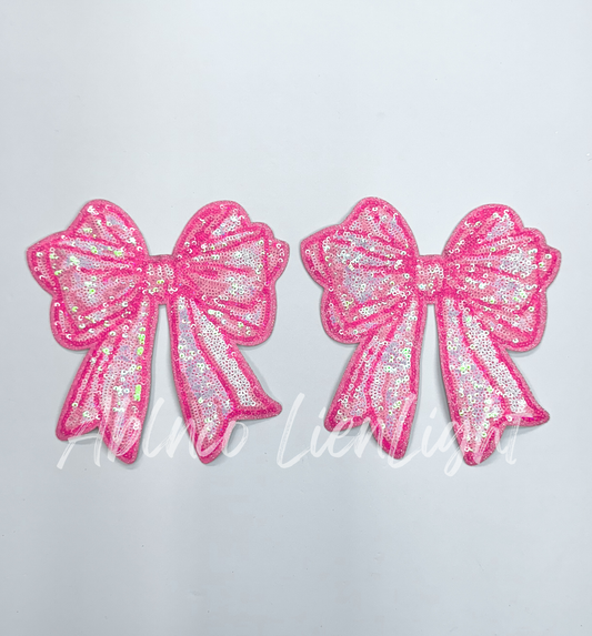 Side Bow Pink Coquette Sequins Patch