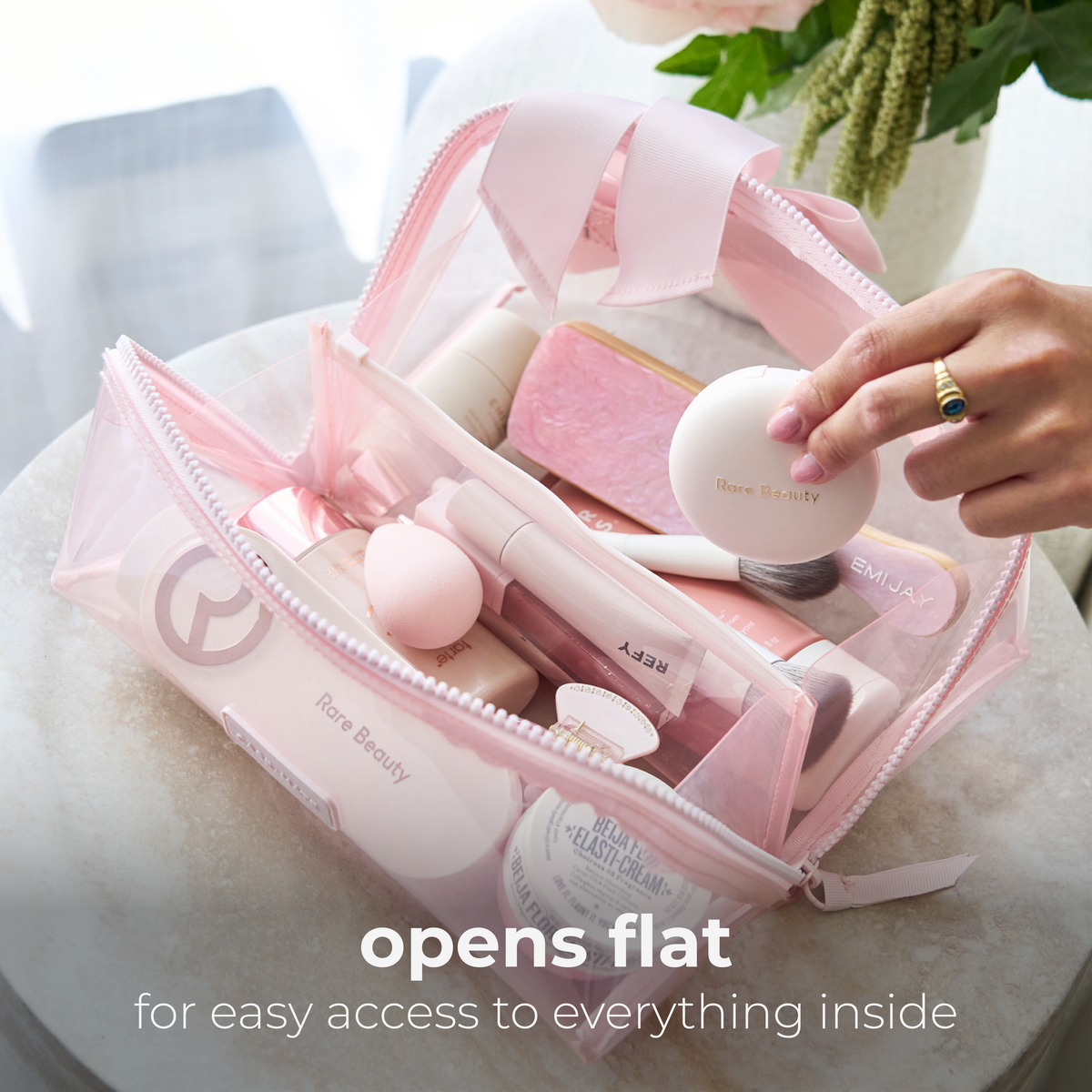 Ballet Pink Bow Lay-Flat Makeup Bag