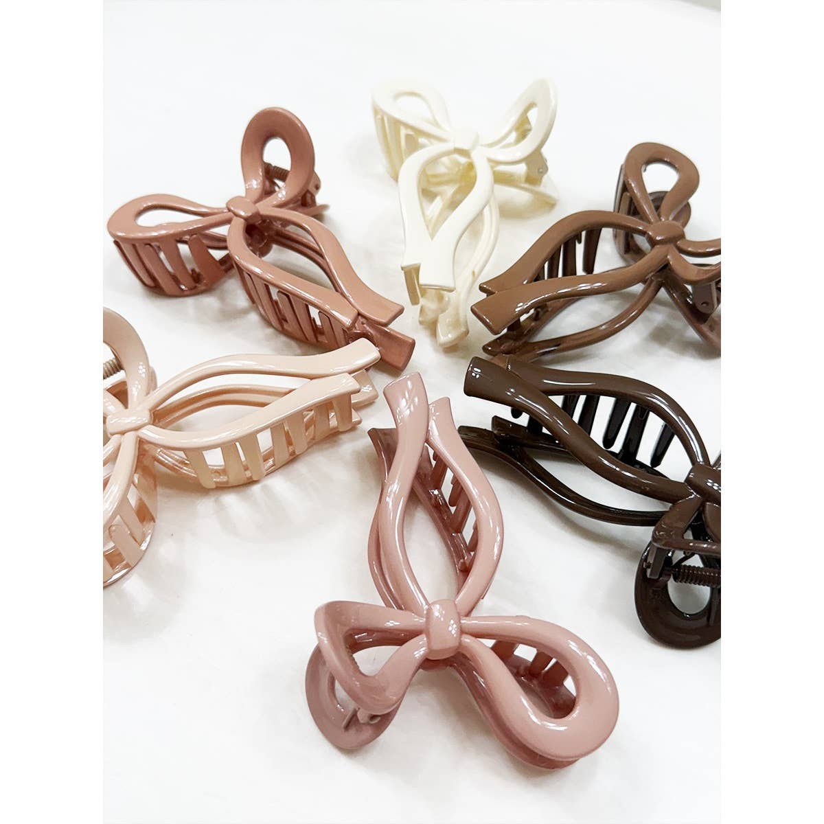 Glossy Neutral Tone Bow Shape Hair Claw