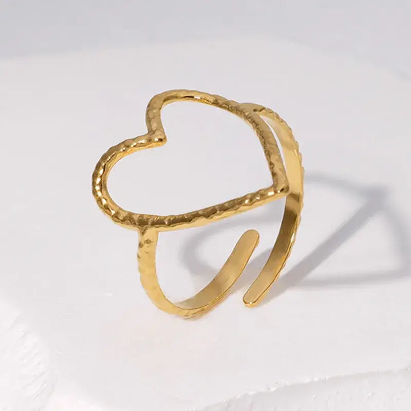 Gold and Silver Heart Open Minimalist Ring Adjustable