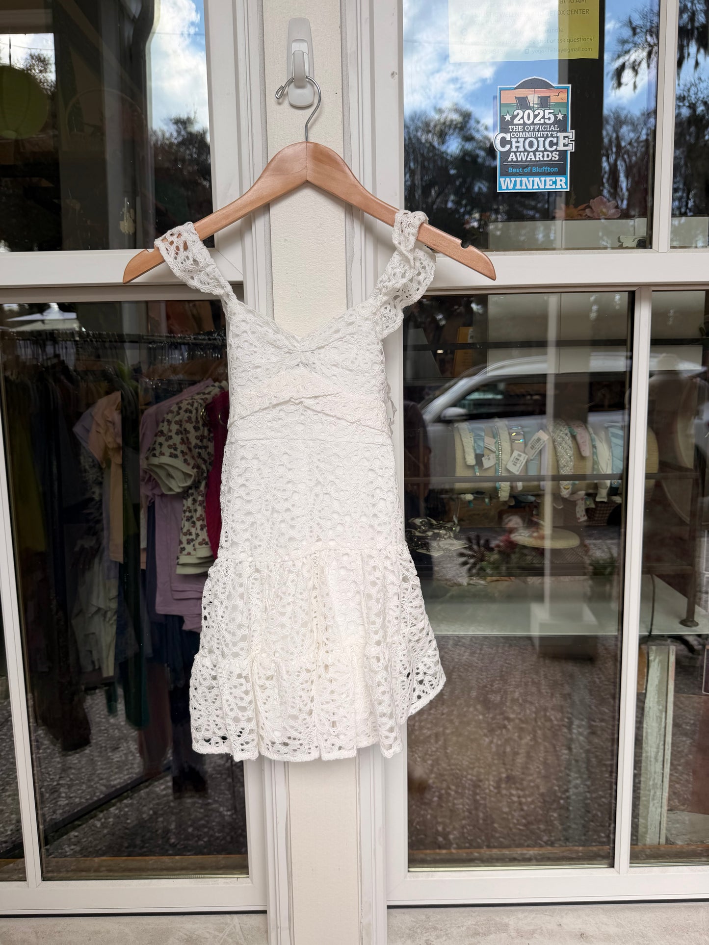 Lace flutter sleeve dress