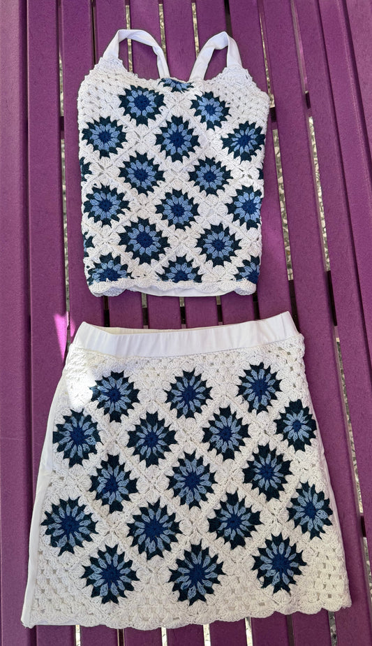 Crochet set - Blue White diamond