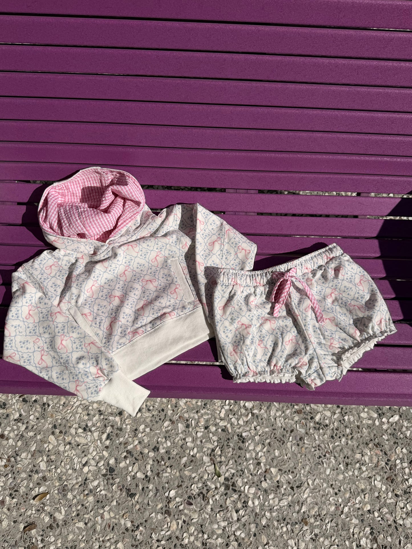 Bow Printed Hoodie & Short Set
