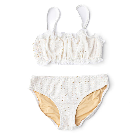 white eyelet smocked bikini