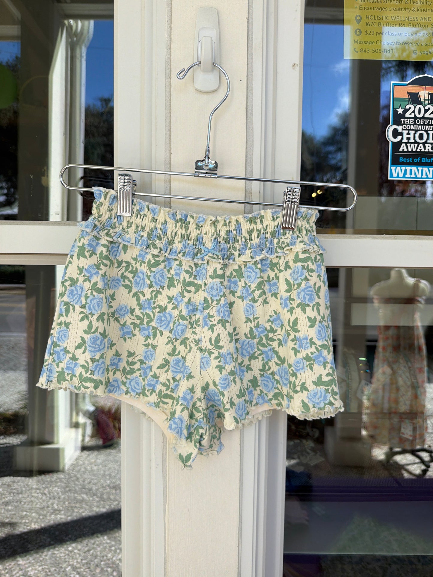 floral smocked waistband skort