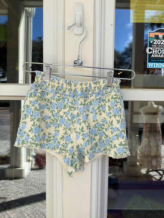 floral smocked waistband skort