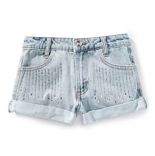 Denim shorts with rhinestones