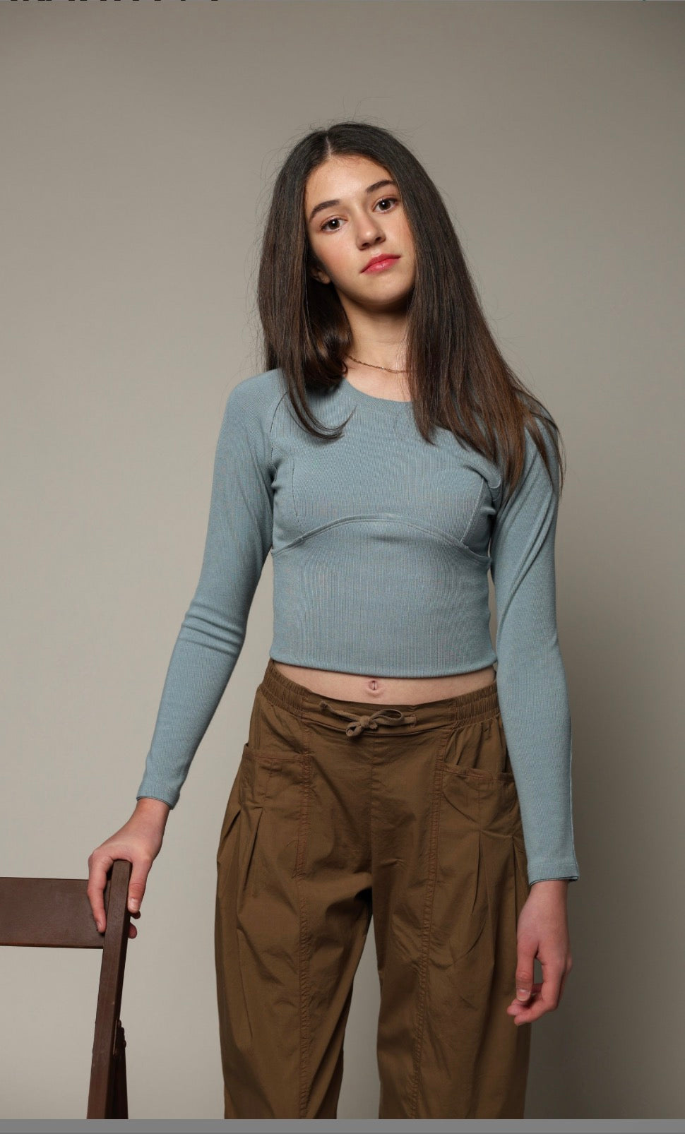Rayon rib L/S raglan baseball top
