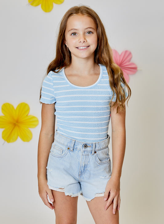 Smocked Blue Stripe Top