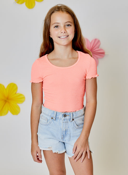 Coral Smocked Top