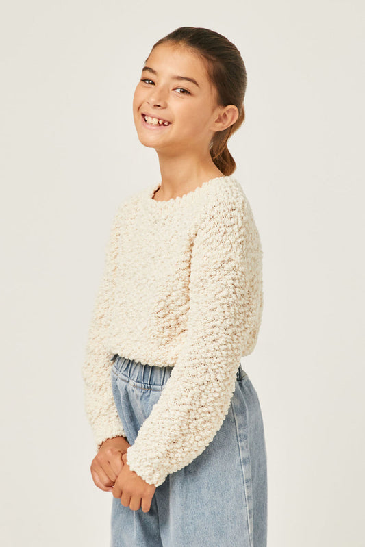 Cream Popcorn Knit Pullover Sweater