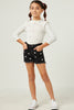 Girls Floral Embroidered Frayed Denim Shorts