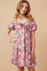 Spring Floral Puff Sleeve Bow Front Dress