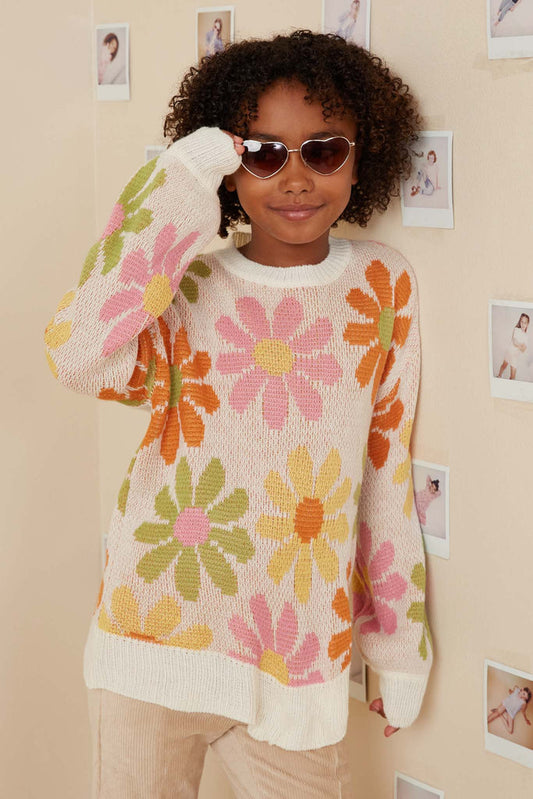 Retro Daisy Knit Pullover Sweater