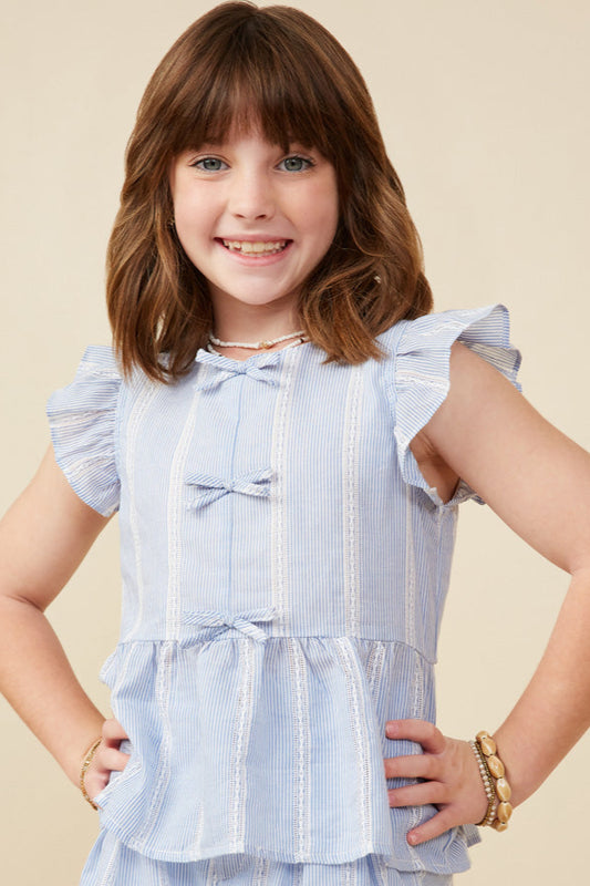 Girls Bow Detailed Crochet Lace Ruffle Tank