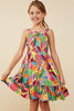 Tropical Print Smocked Sleeveless Dress