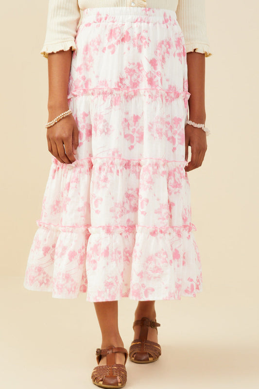Girls Textured Floral Tiered Maxi Skirt