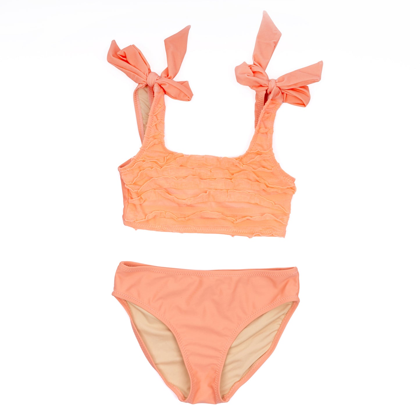Neon coral ruffle bikini