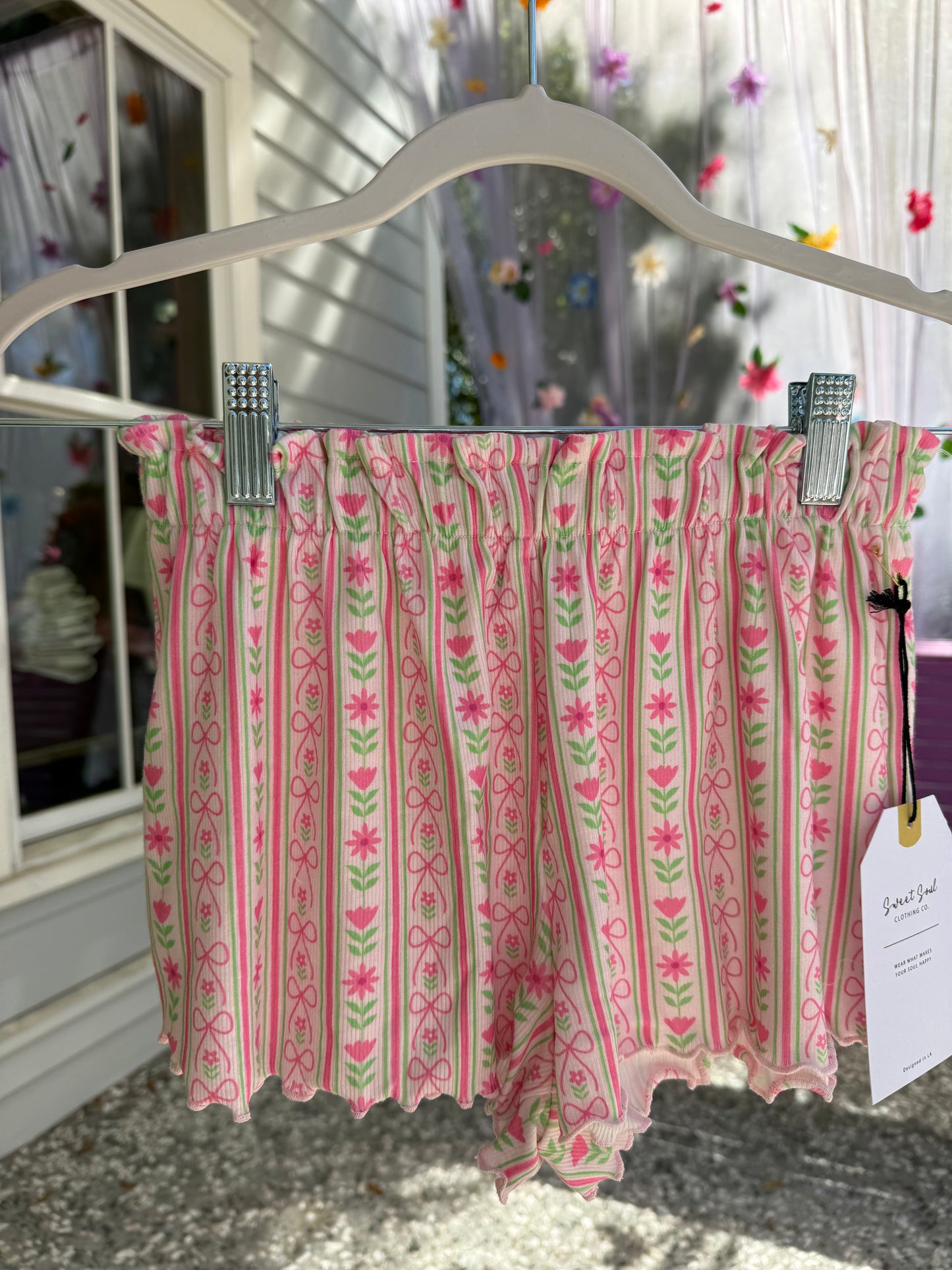 Bows & Flowers Striped Pajama Set