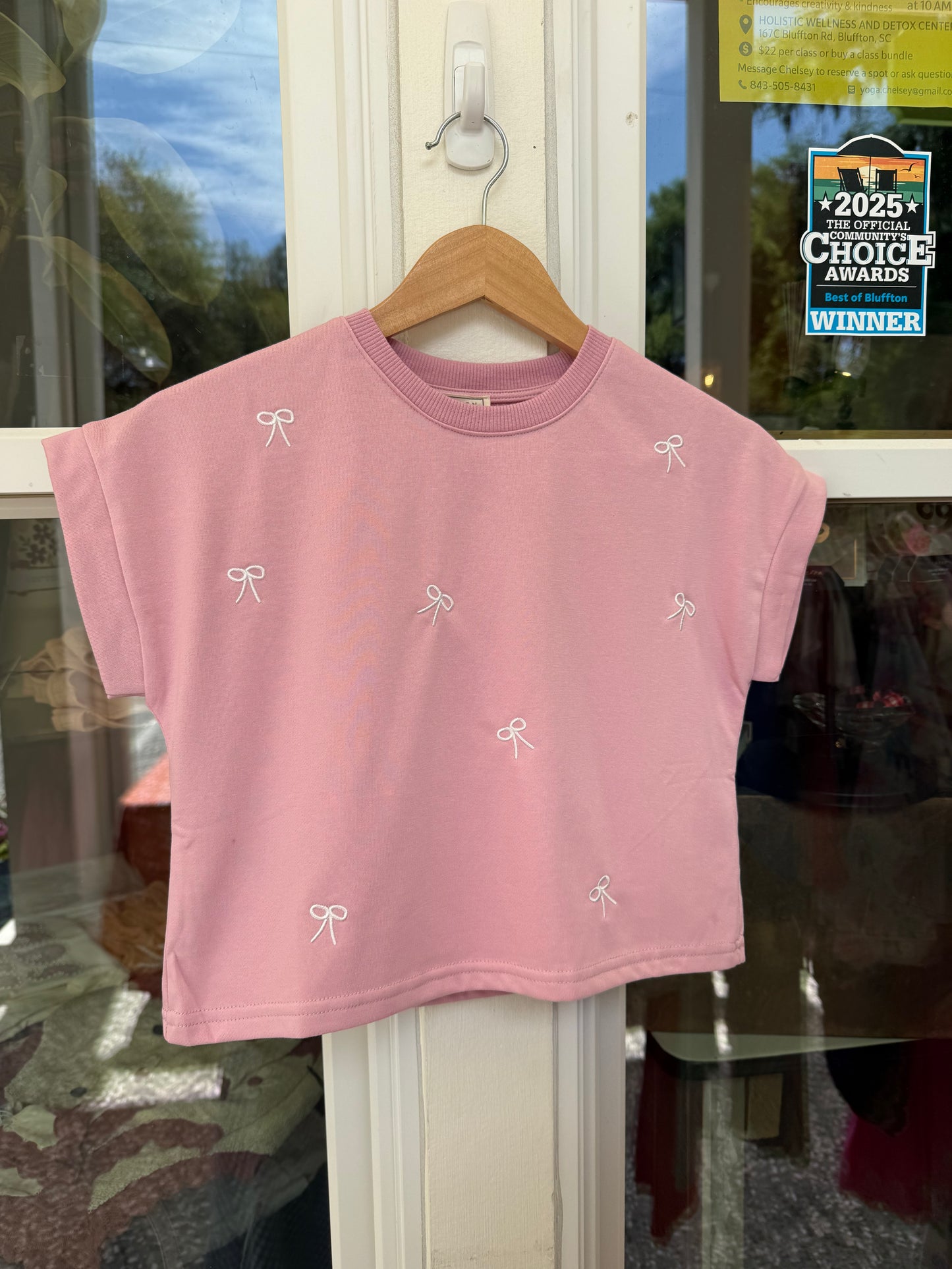 Bow Emb French Terry Knit Top